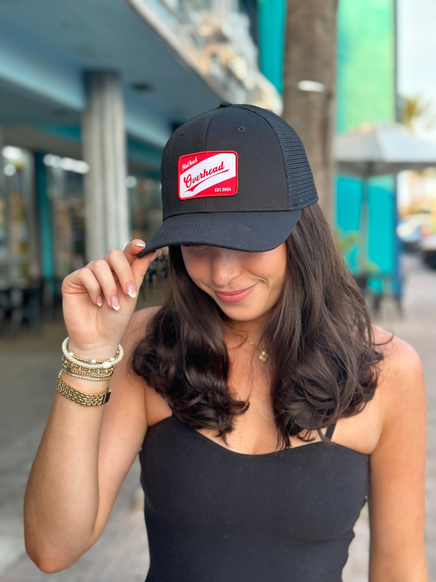 OH Red Stripe Trucker Hat - Black